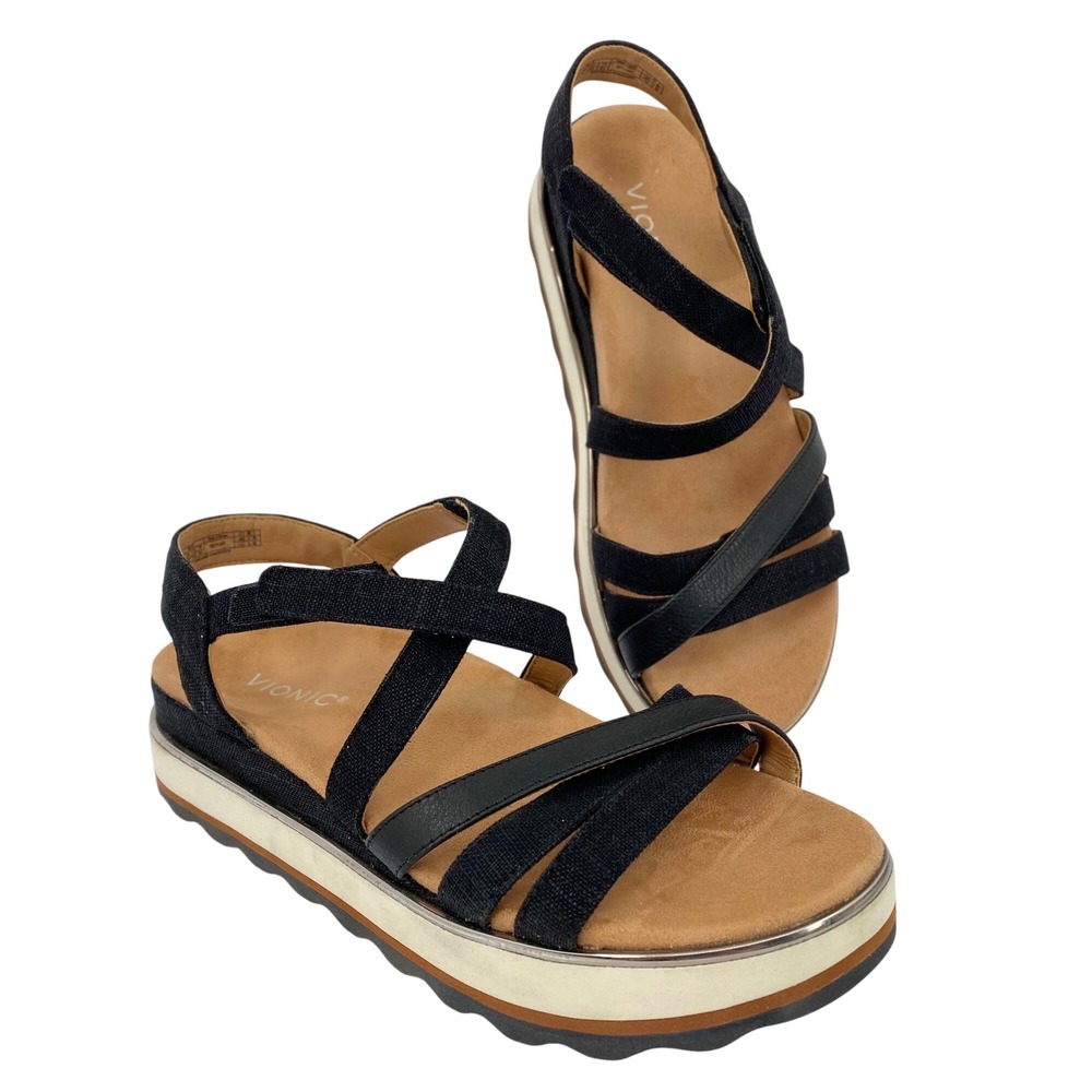 Vionic Kellyn Platform Sandals Womens 7.5 Black Orthotic Comfort Flatform